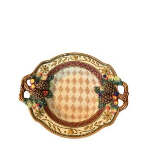 Vintage Fitz & Floyd Jolly Ole St Nick Bowl Pinecone Handles